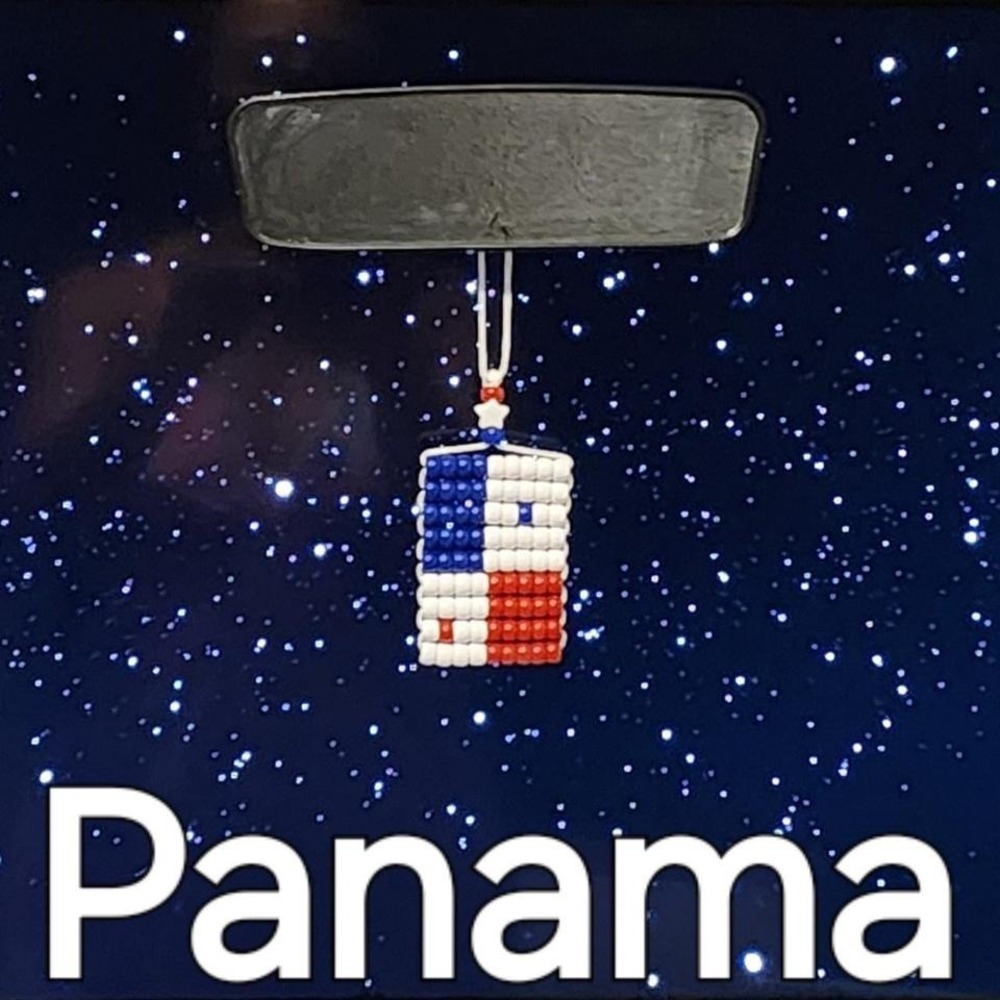 Panama Flag Car‎  Mirror Danglers/Necklace. Mini Beaded Flag 2.5" x 3".